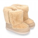 ESKIMO style kids boot shoes with hook and loop strap closure in Suede leather with FAKE HAIR.