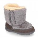 ESKIMO style kids boot shoes with hook and loop strap closure in Suede leather with FAKE HAIR.