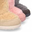 ESKIMO style kids boot shoes with hook and loop strap closure in Suede leather with FAKE HAIR.