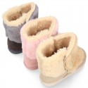 ESKIMO style kids boot shoes with hook and loop strap closure in Suede leather with FAKE HAIR.