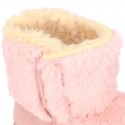 ESKIMO style kids boot shoes with hook and loop strap closure in Suede leather with FAKE HAIR.