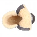 ESKIMO style kids boot shoes with hook and loop strap closure in Suede leather with FAKE HAIR.