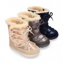 ESKIMO style kids boot shoes with hook and loop strap closure in COMBINATED Suede leather.