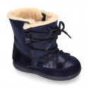 ESKIMO style kids boot shoes with hook and loop strap closure in COMBINATED Suede leather.