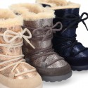 ESKIMO style kids boot shoes with hook and loop strap closure in COMBINATED Suede leather.