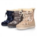 ESKIMO style kids boot shoes with hook and loop strap closure in COMBINATED Suede leather.