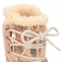 ESKIMO style kids boot shoes with hook and loop strap closure in COMBINATED Suede leather.