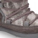 ESKIMO style kids boot shoes with hook and loop strap closure in COMBINATED Suede leather.