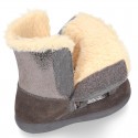 ESKIMO style kids boot shoes with hook and loop strap closure in COMBINATED Suede leather.