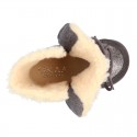 ESKIMO style kids boot shoes with hook and loop strap closure in COMBINATED Suede leather.