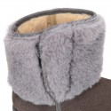 ESKIMO style Large kids boot shoes with hook and loop strap closure in Suede leather with FAKE HAIR.