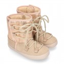 ESKIMO style large kids boot shoes with hook and loop strap closure in COMBINATED Suede leather.