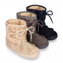 ESKIMO style large kids boot shoes with hook and loop strap closure in COMBINATED Suede leather.