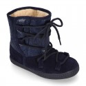 ESKIMO style large kids boot shoes with hook and loop strap closure in COMBINATED Suede leather.