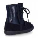 ESKIMO style large kids boot shoes with hook and loop strap closure in COMBINATED Suede leather.