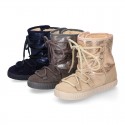 ESKIMO style large kids boot shoes with hook and loop strap closure in COMBINATED Suede leather.