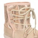 ESKIMO style large kids boot shoes with hook and loop strap closure in COMBINATED Suede leather.