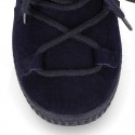 ESKIMO style large kids boot shoes with hook and loop strap closure in COMBINATED Suede leather.