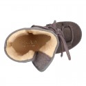 ESKIMO style large kids boot shoes with hook and loop strap closure in COMBINATED Suede leather.