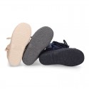 ESKIMO style large kids boot shoes with hook and loop strap closure in COMBINATED Suede leather.