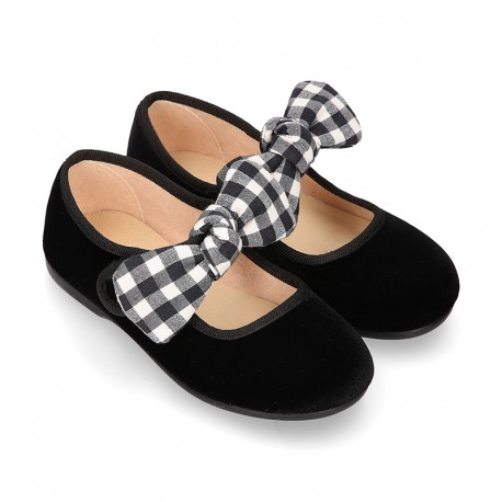 Black velvet canvas Mary Jane shoes with VICHY RIBBON design.