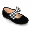 Black velvet canvas Mary Jane shoes with VICHY RIBBON design.