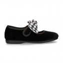 Black velvet canvas Mary Jane shoes with VICHY RIBBON design.