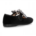 Black velvet canvas Mary Jane shoes with VICHY RIBBON design.