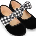 Black velvet canvas Mary Jane shoes with VICHY RIBBON design.