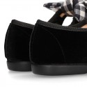 Black velvet canvas Mary Jane shoes with VICHY RIBBON design.