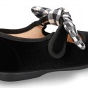 Black velvet canvas Mary Jane shoes with VICHY RIBBON design.