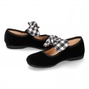 Black velvet canvas Mary Jane shoes with VICHY RIBBON design.