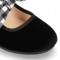 Black velvet canvas Mary Jane shoes with VICHY RIBBON design.