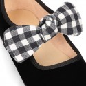 Black velvet canvas Mary Jane shoes with VICHY RIBBON design.