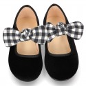 Black velvet canvas Mary Jane shoes with VICHY RIBBON design.