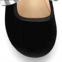 Black velvet canvas Mary Jane shoes with VICHY RIBBON design.