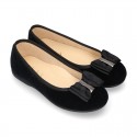 Autumn winter velvet canvas Girl Ballet flats with big bow.