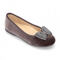 Autumn winter velvet canvas Girl Ballet flats with big bow.