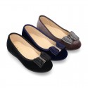 Autumn winter velvet canvas Girl Ballet flats with big bow.