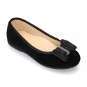 Autumn winter velvet canvas Girl Ballet flats with big bow.