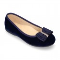 Autumn winter velvet canvas Girl Ballet flats with big bow.