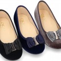 Autumn winter velvet canvas Girl Ballet flats with big bow.