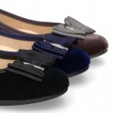 Autumn winter velvet canvas Girl Ballet flats with big bow.