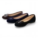 Autumn winter velvet canvas Girl Ballet flats with big bow.