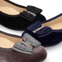 Autumn winter velvet canvas Girl Ballet flats with big bow.