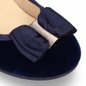 Autumn winter velvet canvas Girl Ballet flats with big bow.