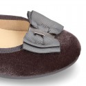 Autumn winter velvet canvas Girl Ballet flats with big bow.