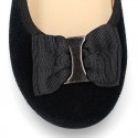 Autumn winter velvet canvas Girl Ballet flats with big bow.