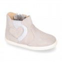 Girl Ankle boot shoes with zipper closure and elastic band with HEART design in suede leather.