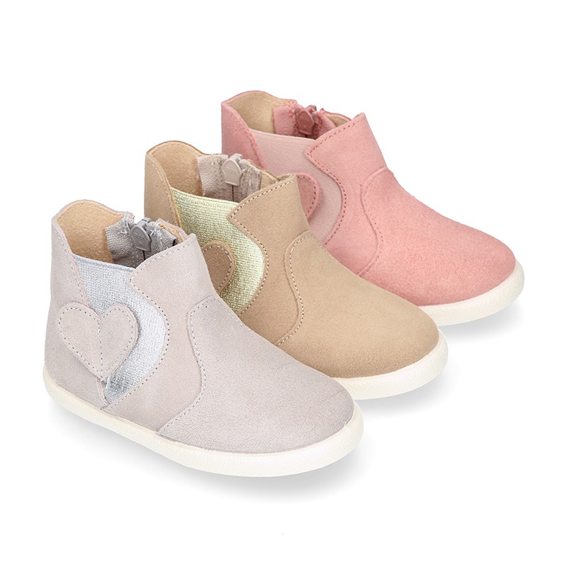 Girl Ankle boot shoes with zipper closure and elastic band